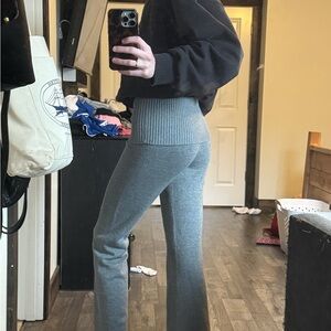 Lucky Brand Gray Foldover Ribbed Flare Pants